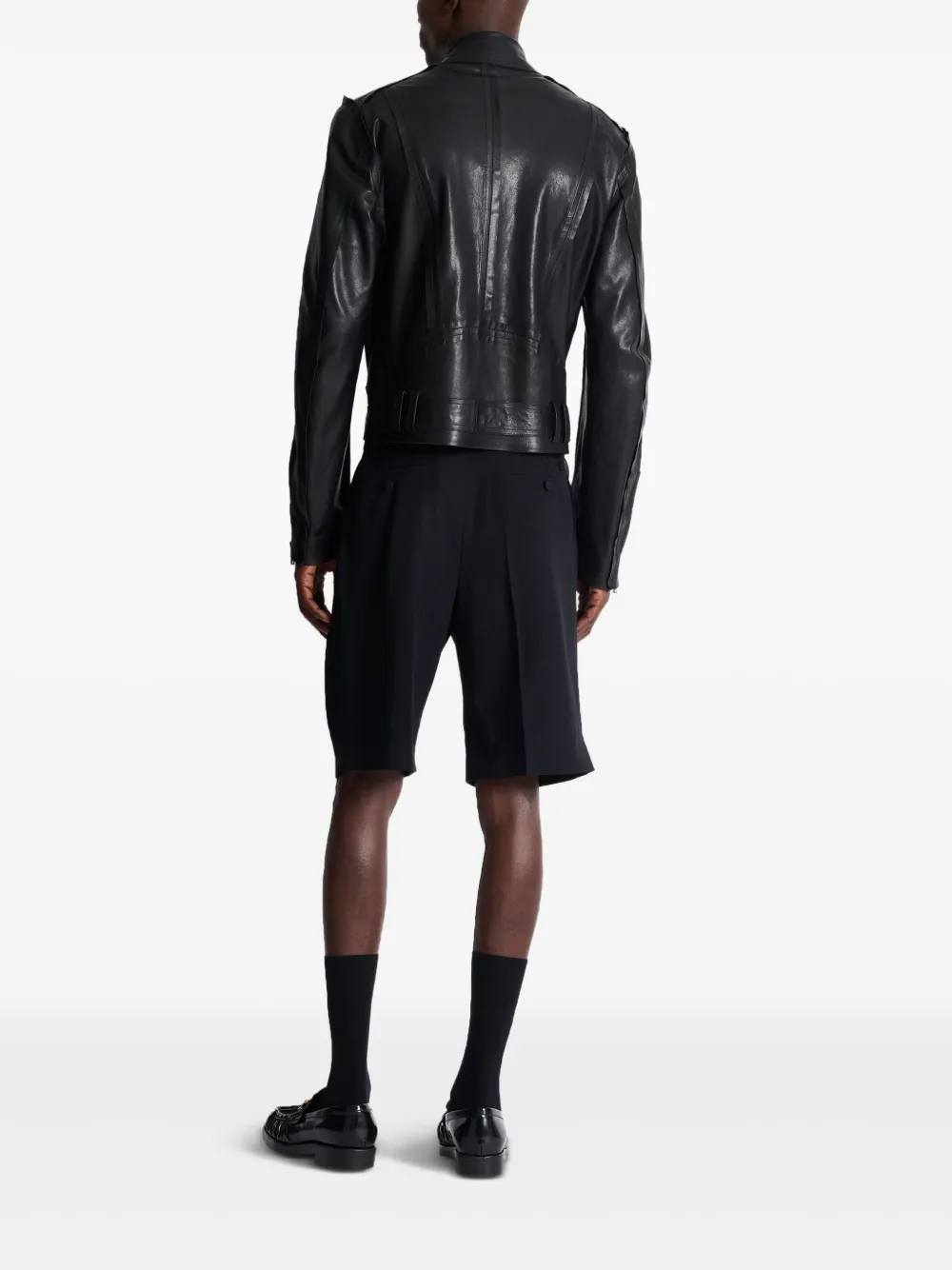 Balmain Leren bikerjack Zwart