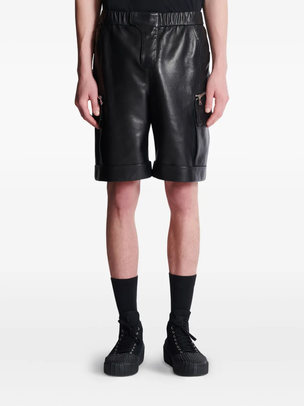 Balmain Leren shorts Zwart