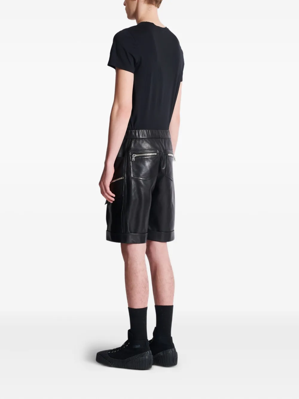 Balmain Leren shorts Zwart