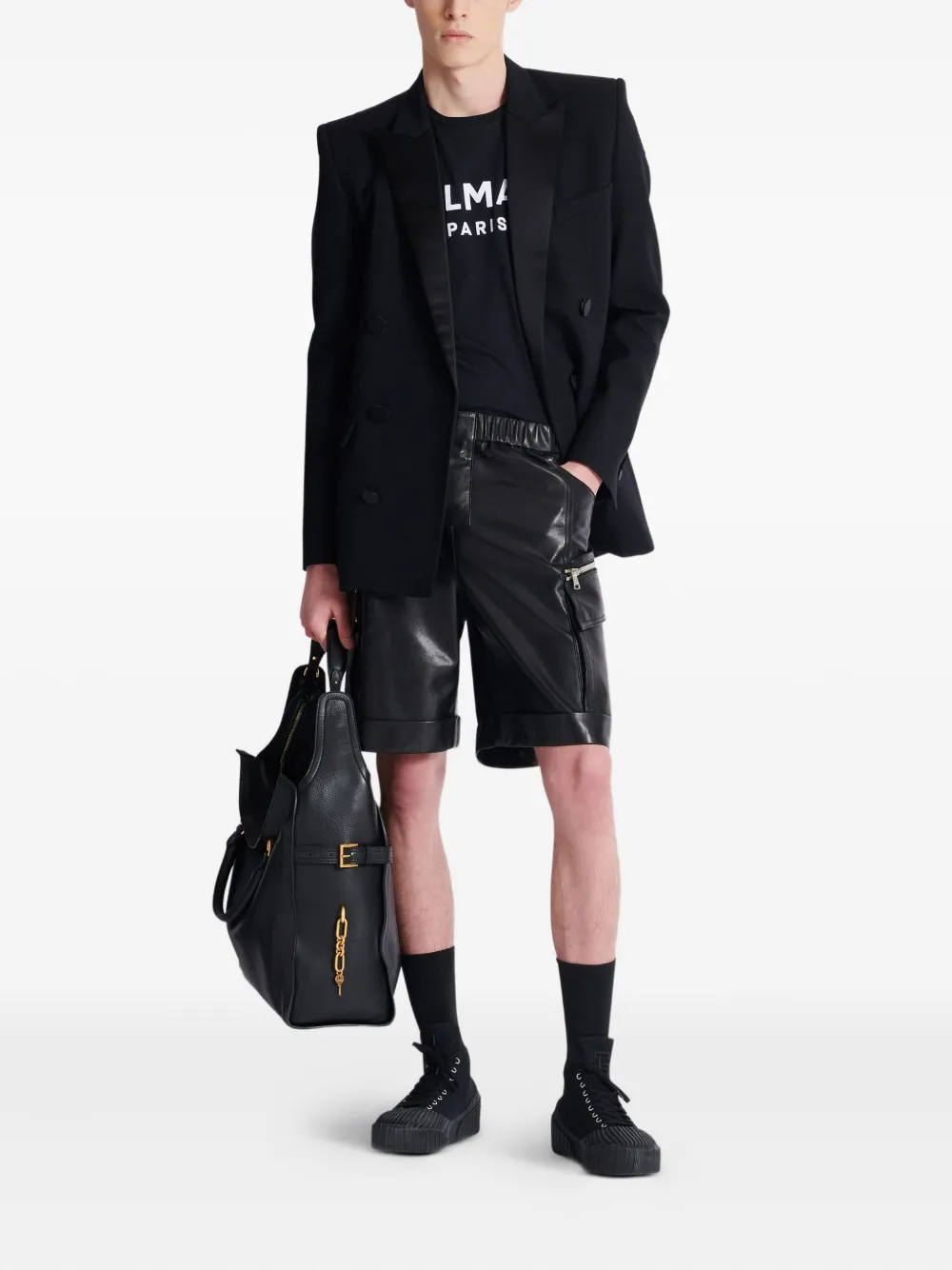 Balmain Leren shorts - Zwart