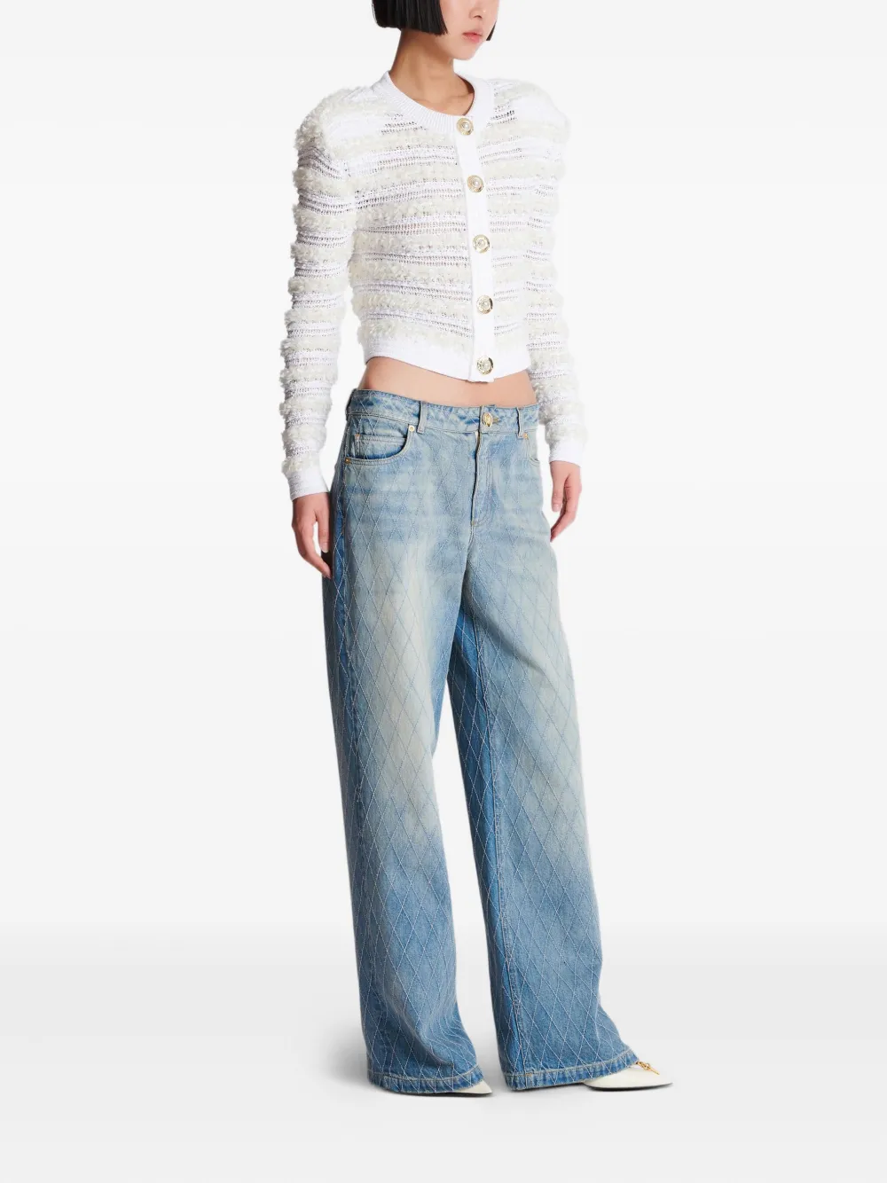 BALMAIN DIAMOND-STITCHED JEANS 