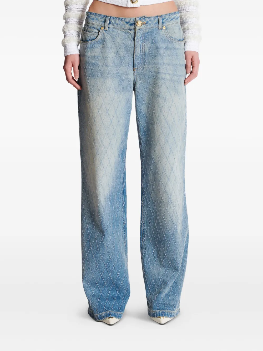 BALMAIN DIAMOND-STITCHED JEANS 