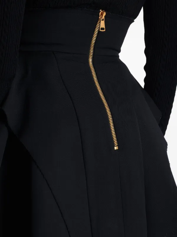 スカート BALMAIN Women Skirts CF1LC225SD29 Black Balmain ribbed-knit Pleated Skater Skirt | Black | FARFETCH