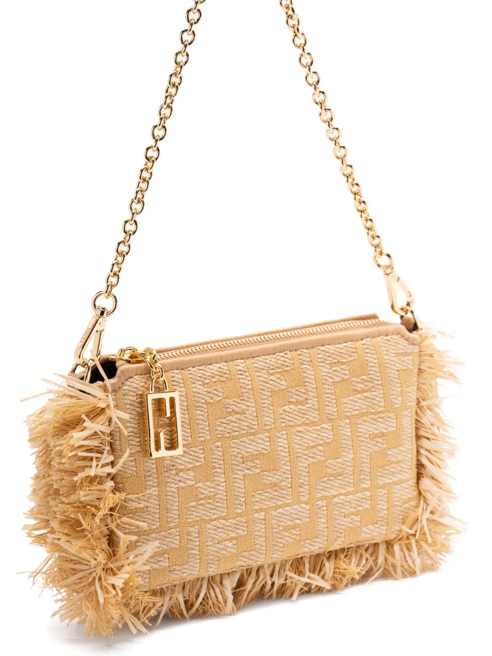 FENDI Baguette clutch met franje Beige
