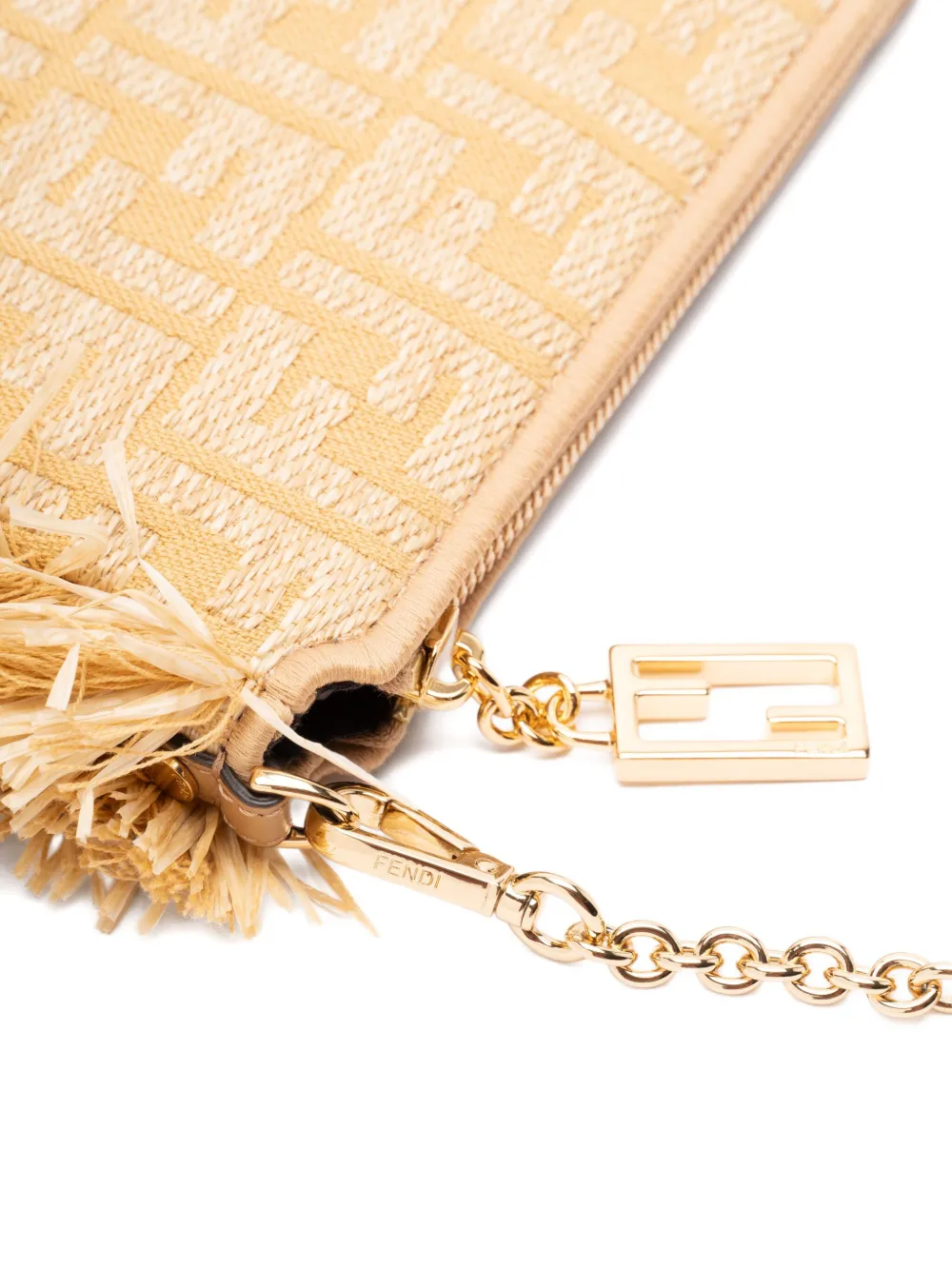 FENDI Baguette clutch met franje Beige
