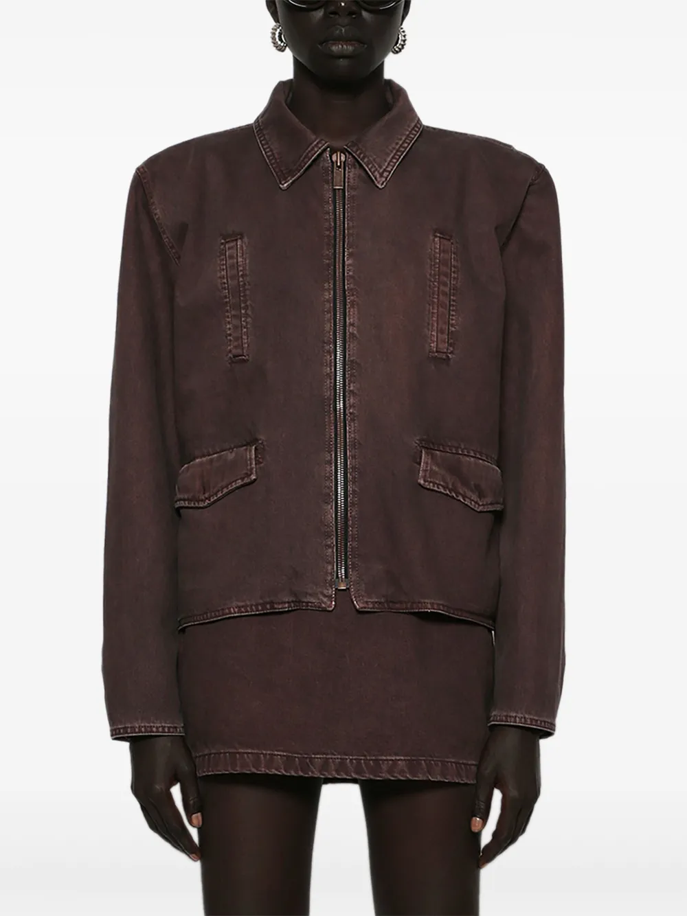 Magda Butrym Zip-front Denim Jacket In Burgundy
