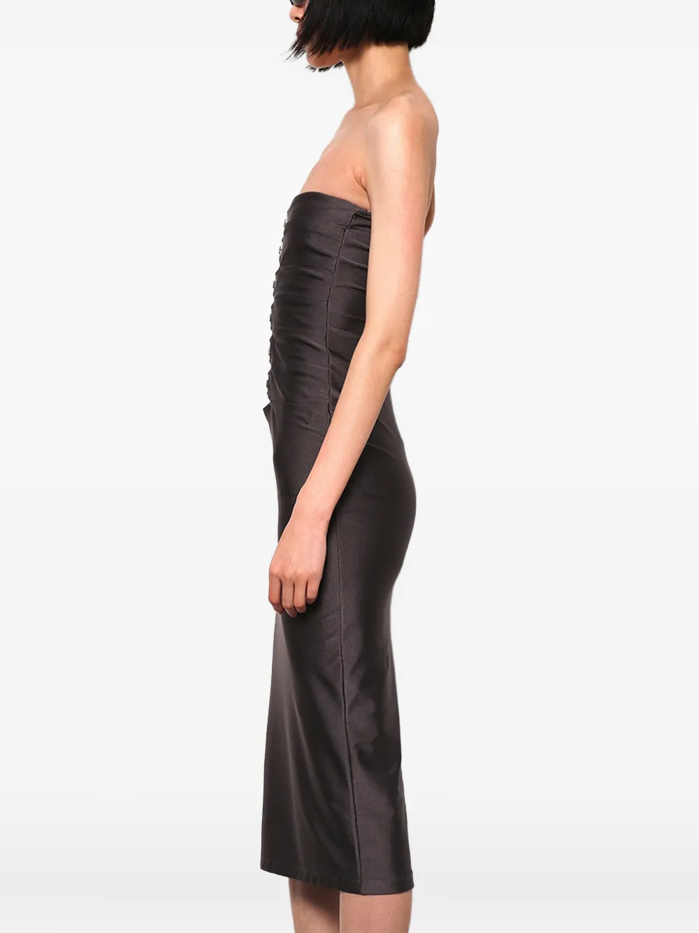 buckle-detail strapless midi dress