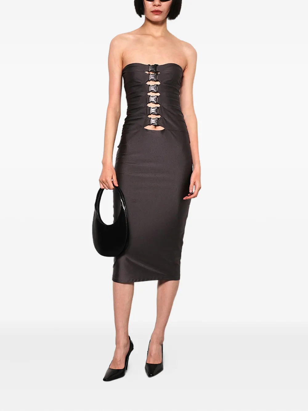 Coperni Strapless midi-jurk met gespdetail - Grijs