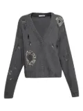 AREA crystal-embellished distressed cardigan - Grey