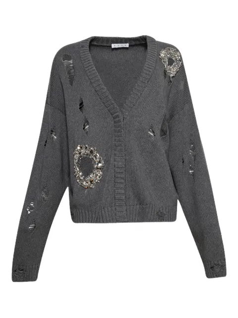 AREA crystal-embellished distressed cardigan