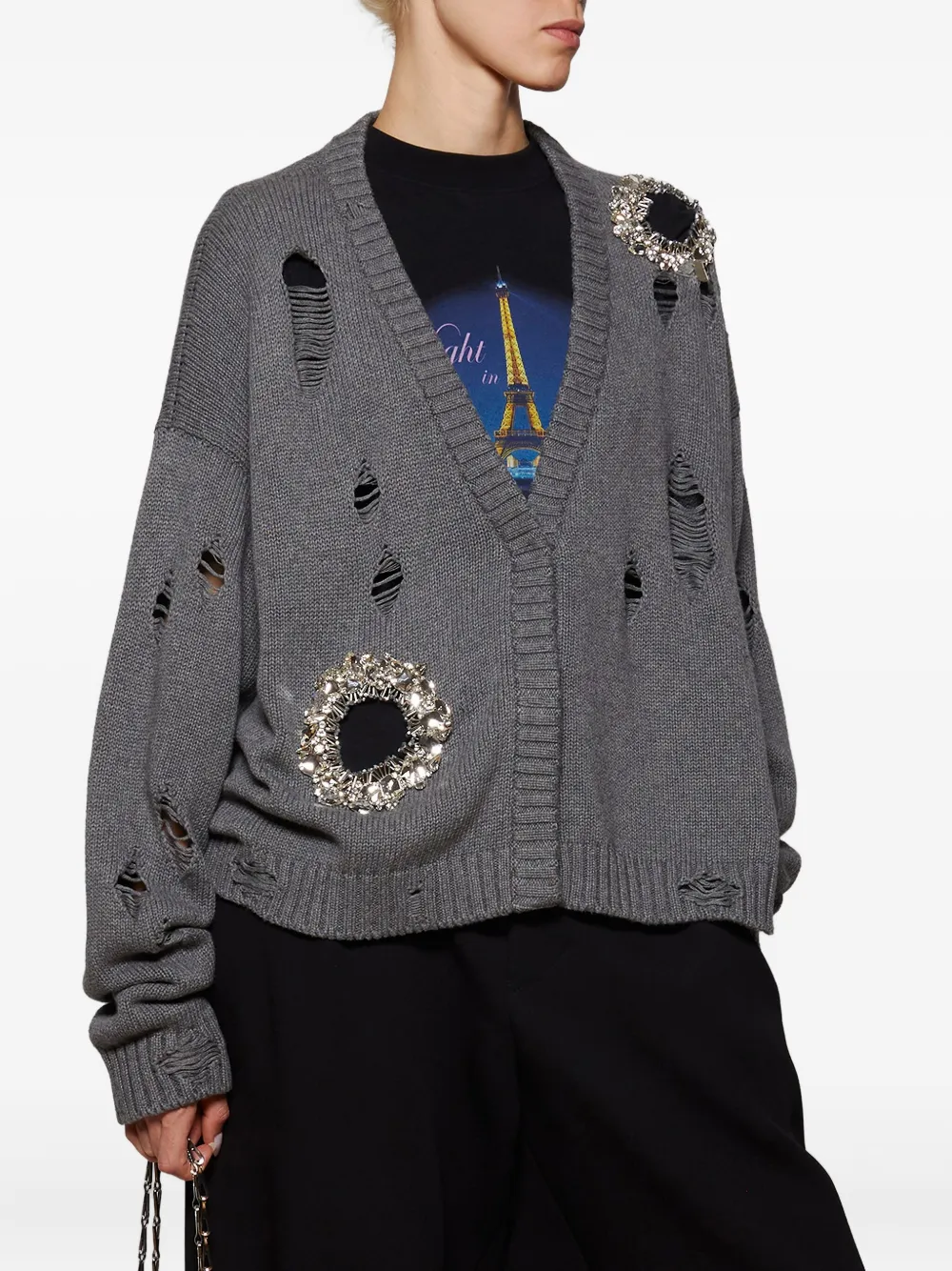 AREA Gerafeld vest verfraaid met kristallen Grijs