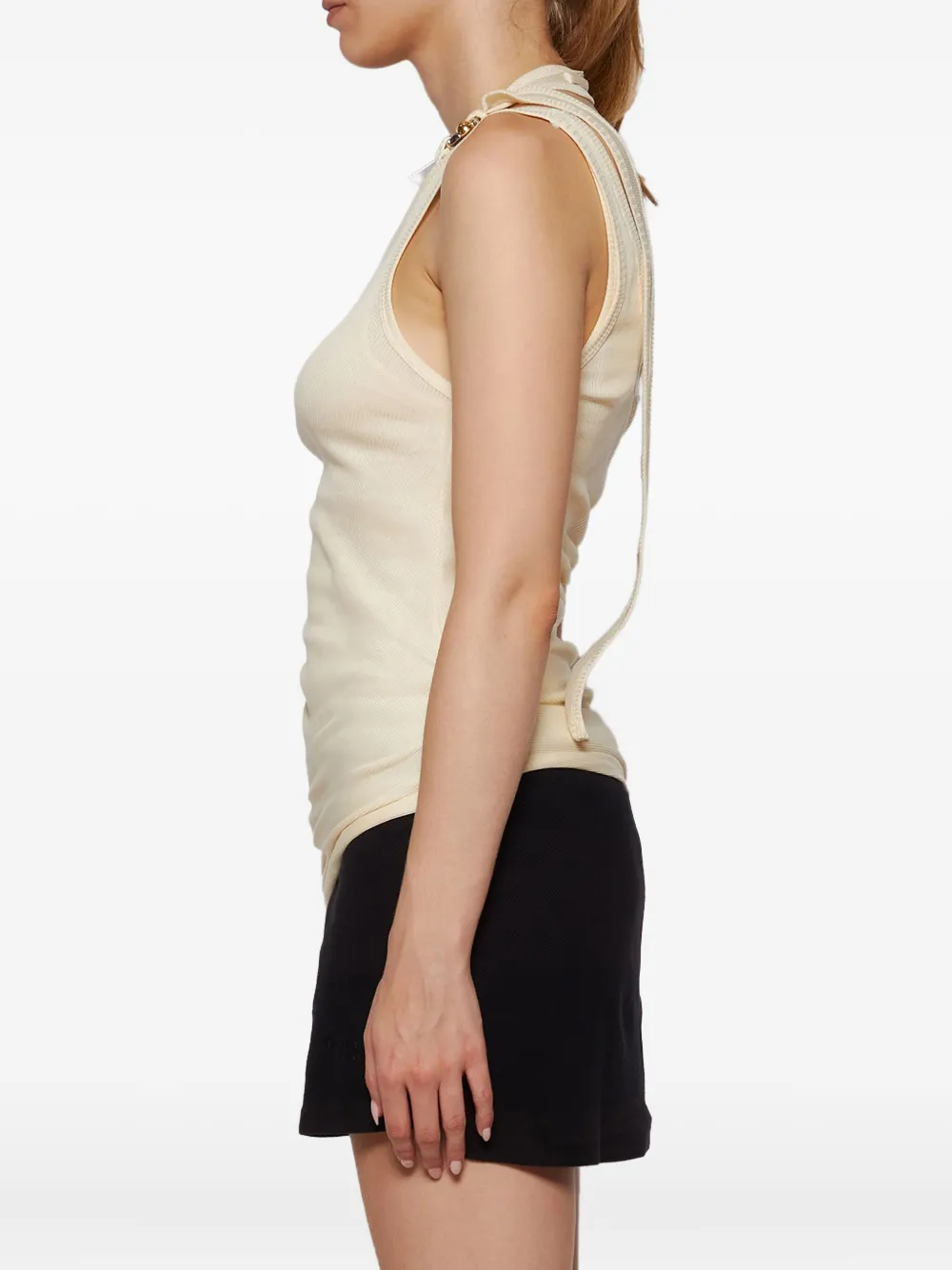 Jean Paul Gaultier Ribbed Cotton Twisted Double-layer Top In Neutral