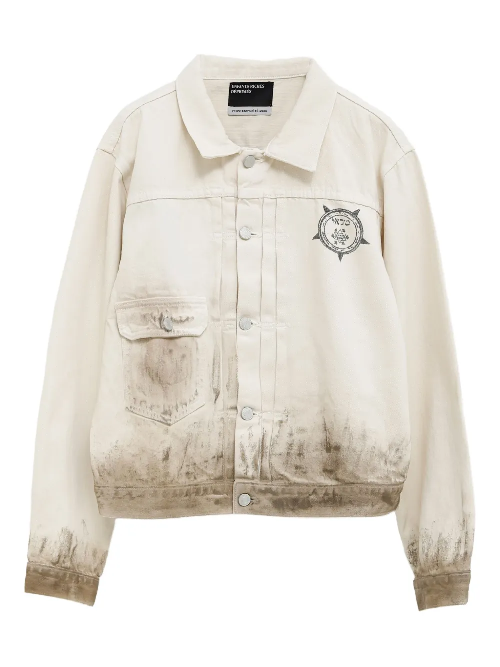 Enfants Riches Déprimés Type VIII gerafeld denim jack met grafische print Beige