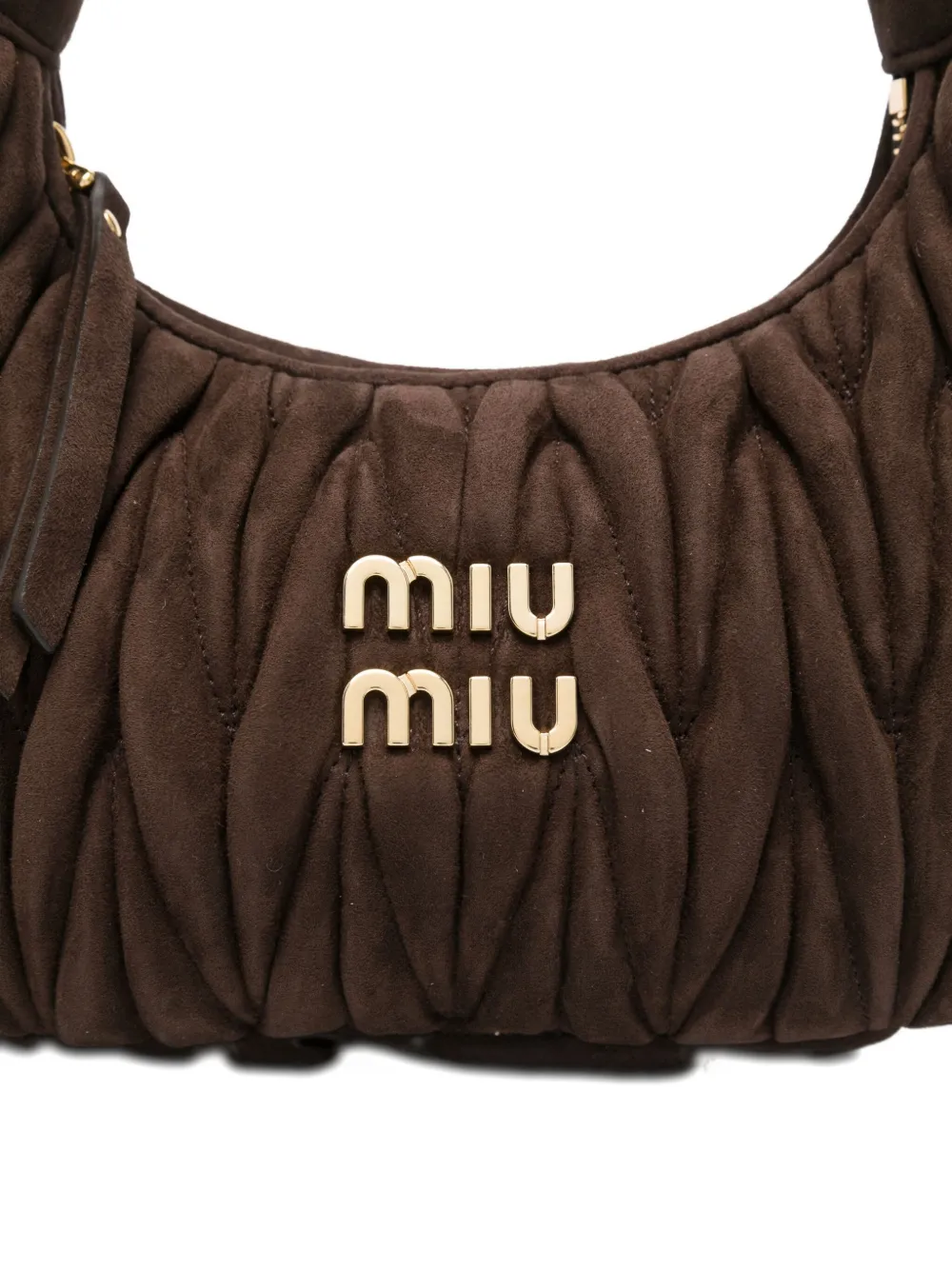 Miu Wander matelassé suede tote bag Bruin