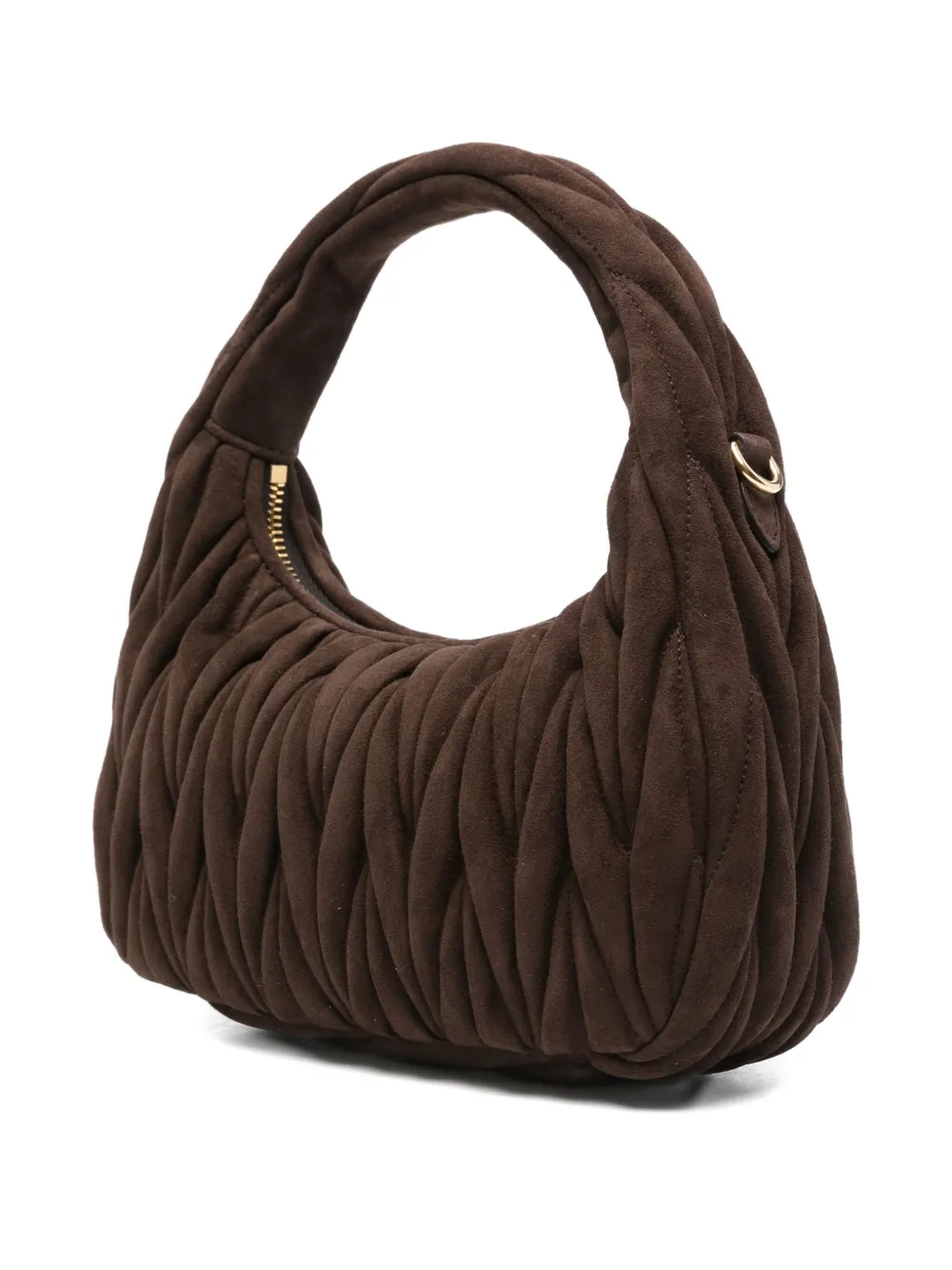 Miu Wander matelassé suede tote bag Bruin
