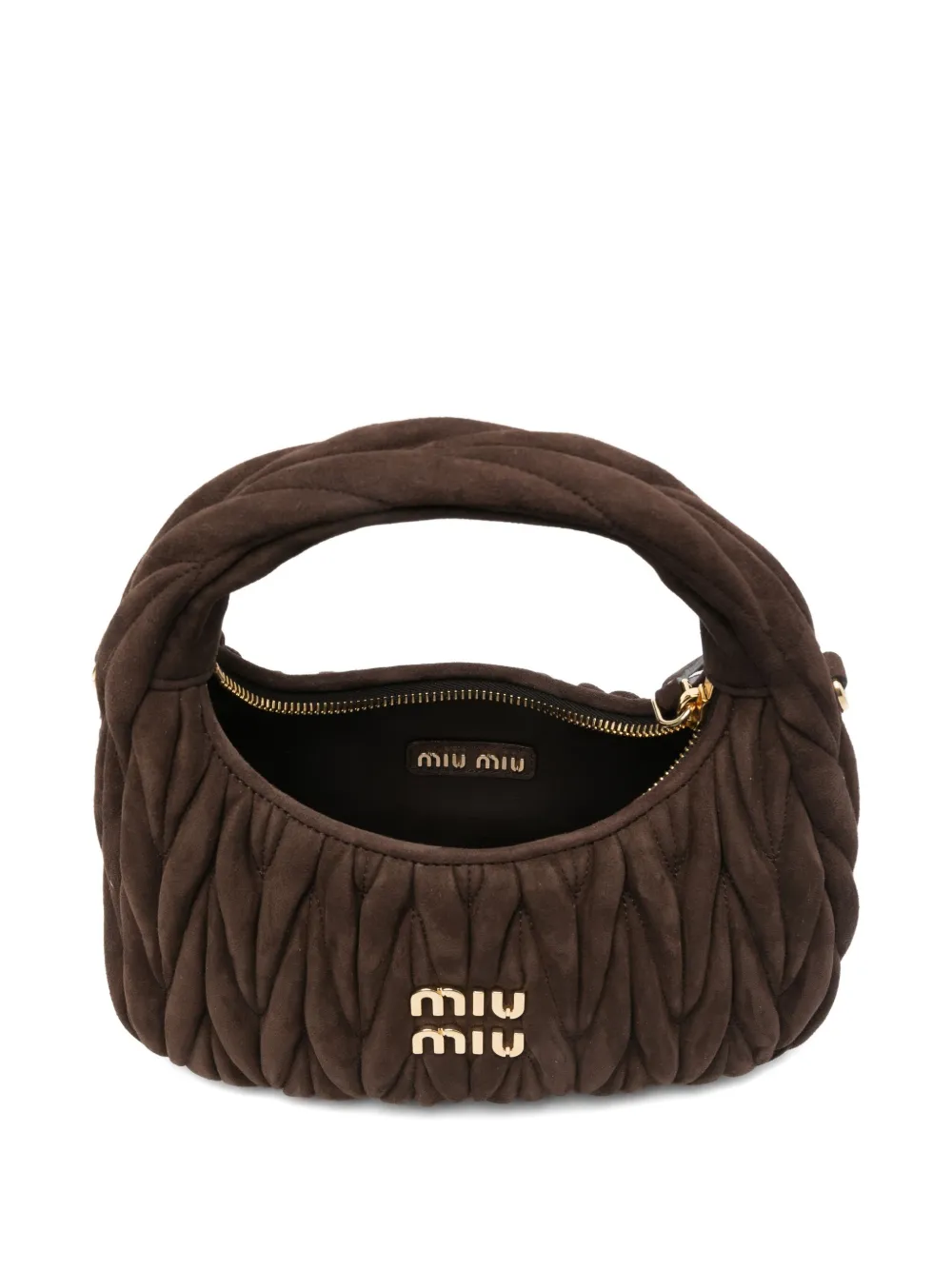 Miu Wander matelassé suede tote bag Bruin