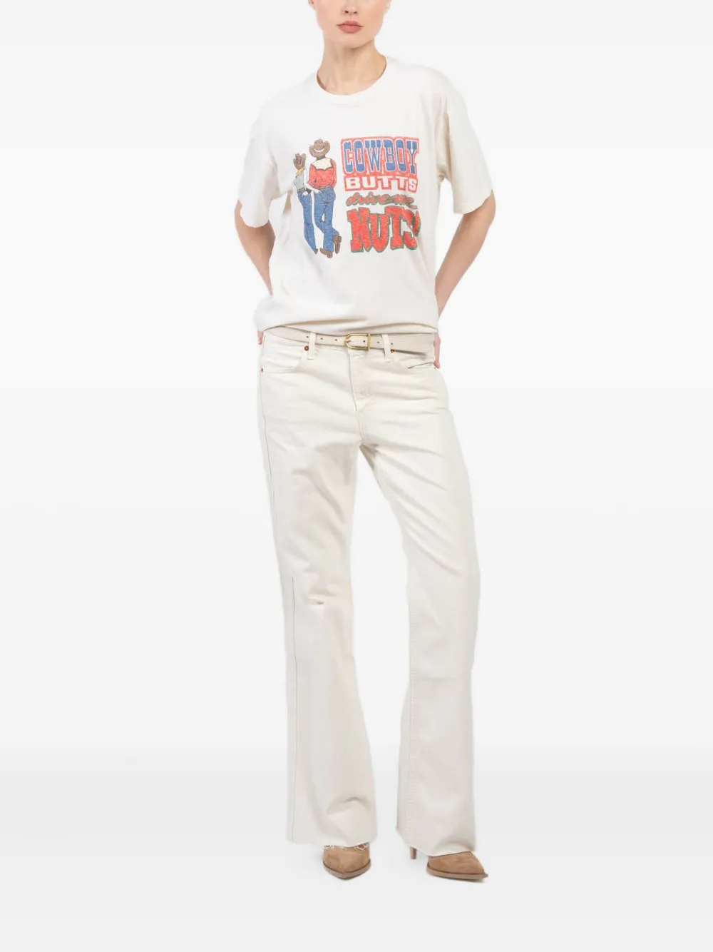 RE DONE Boyfriend "Cowboy Butts" T-shirt Beige