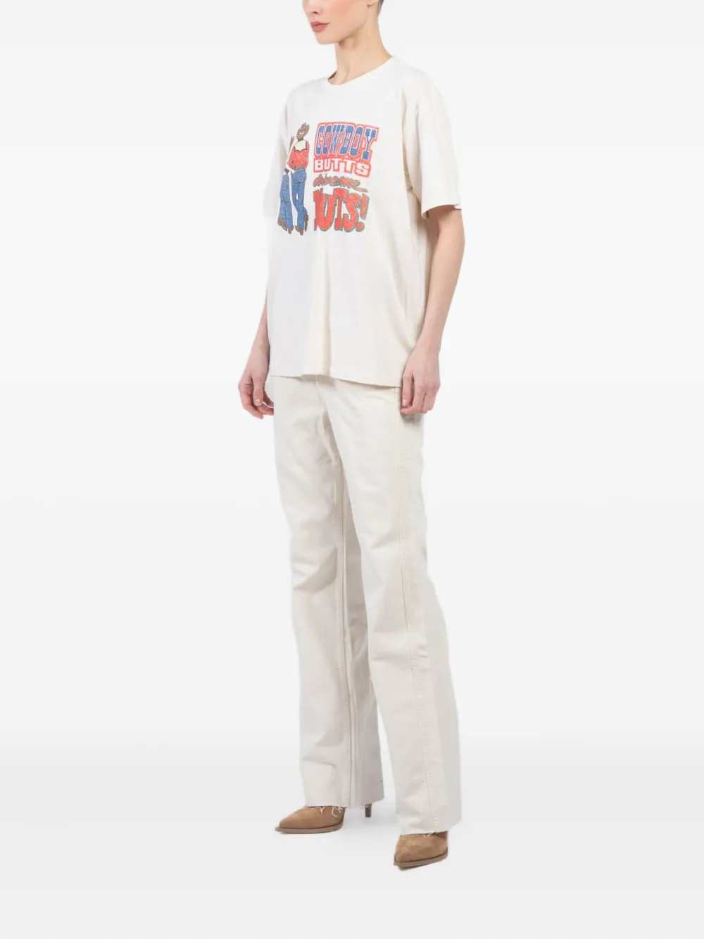RE DONE Boyfriend "Cowboy Butts" T-shirt Beige