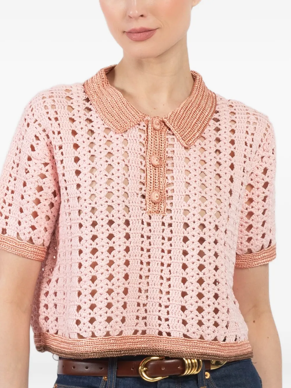 FORTE FORTE CROCHET POLO TOP 