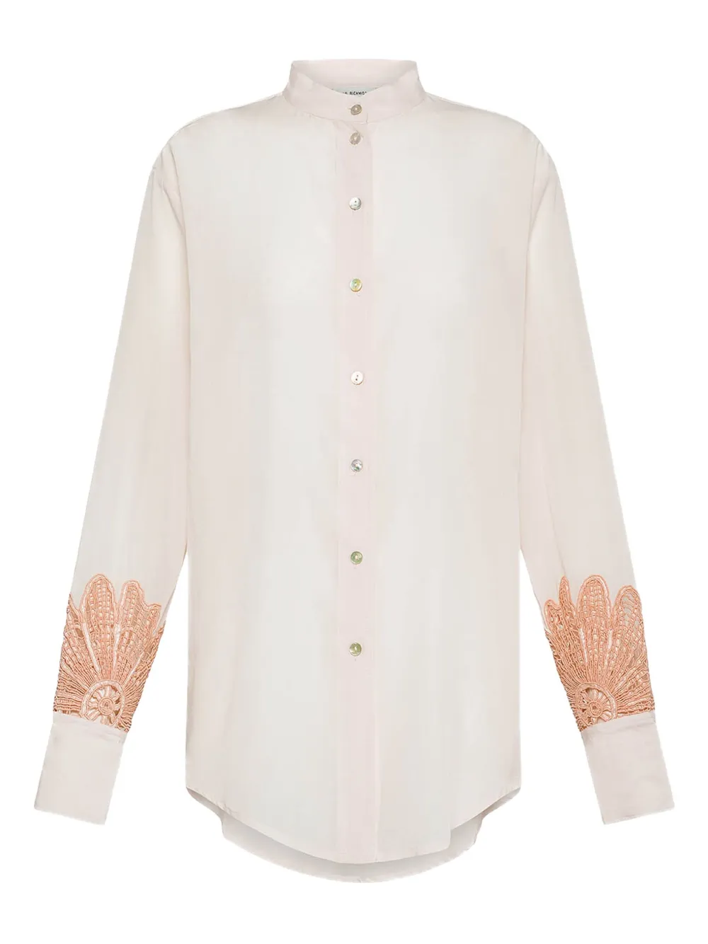 FORTE FORTE EMBROIDERED-SLEEVE BUTTON-UP SHIRT