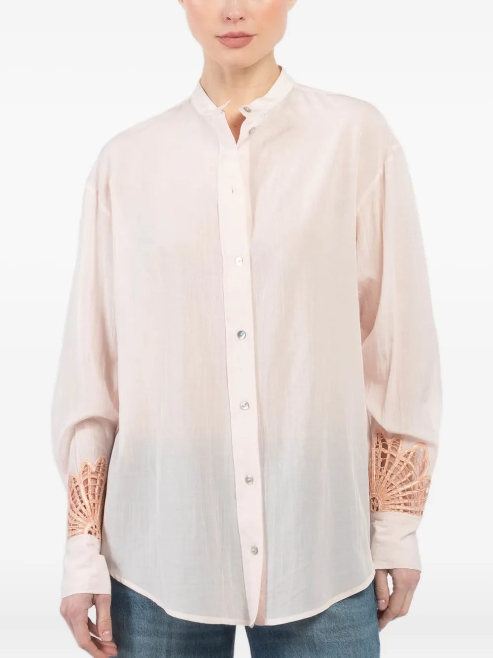 FORTE FORTE EMBROIDERED-SLEEVE BUTTON-UP SHIRT