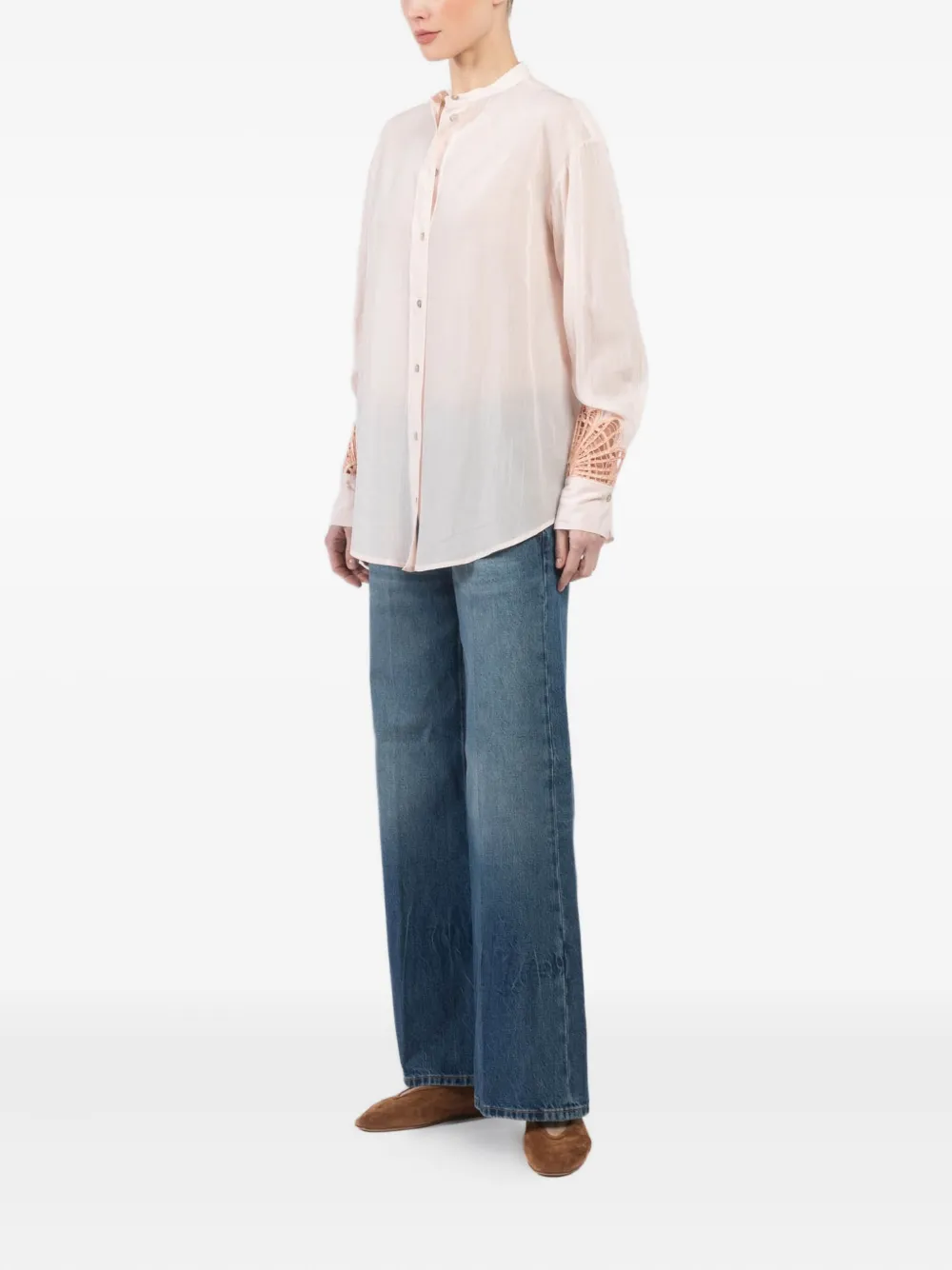 FORTE FORTE EMBROIDERED-SLEEVE BUTTON-UP SHIRT