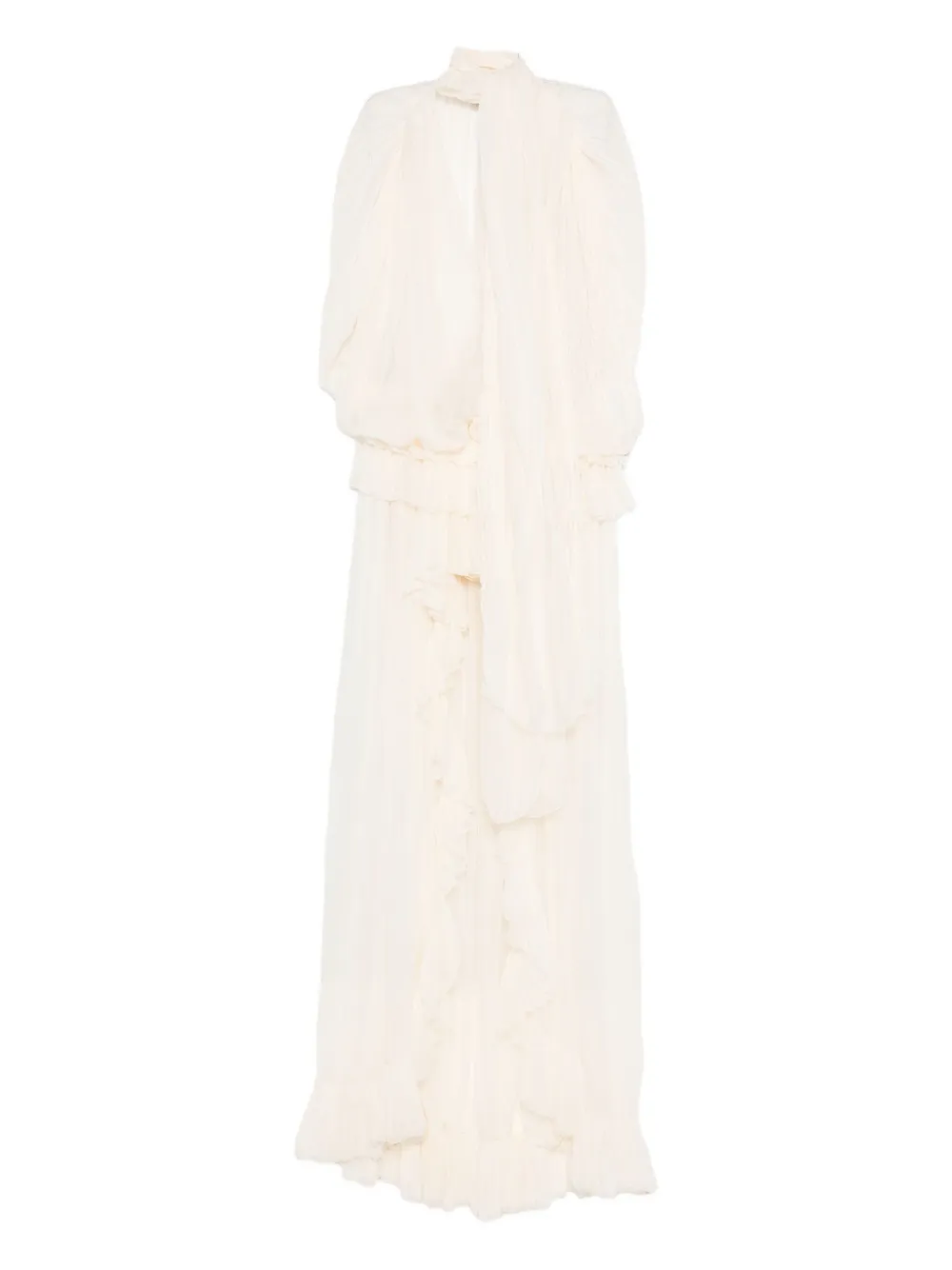 Blumarine pleated ruffled asymmetric day dress Beige