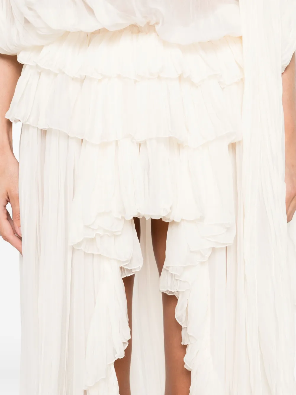 Blumarine pleated ruffled asymmetric day dress Beige