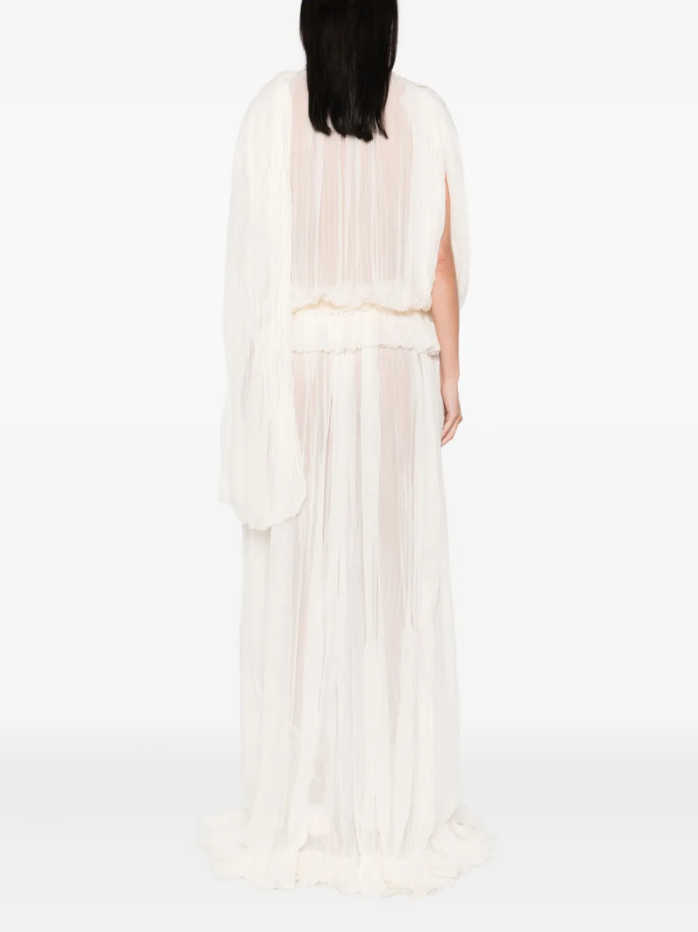 Blumarine pleated ruffled asymmetric day dress Beige