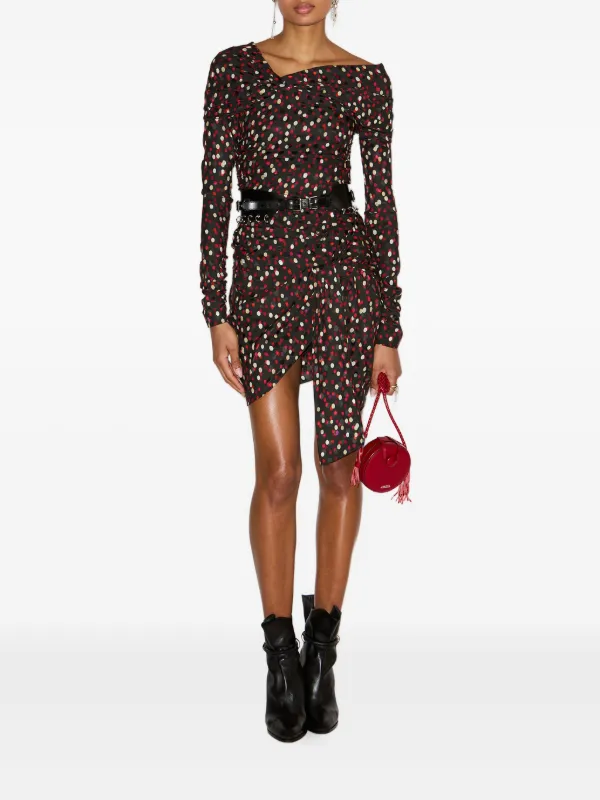 ISABEL MARANT Draped polka-dot Mini Dress | Black | FARFETCH AZ