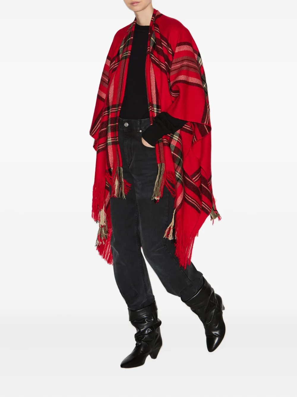 Isabel Marant Kamilo Plaid-check Fringe Scarf In Red