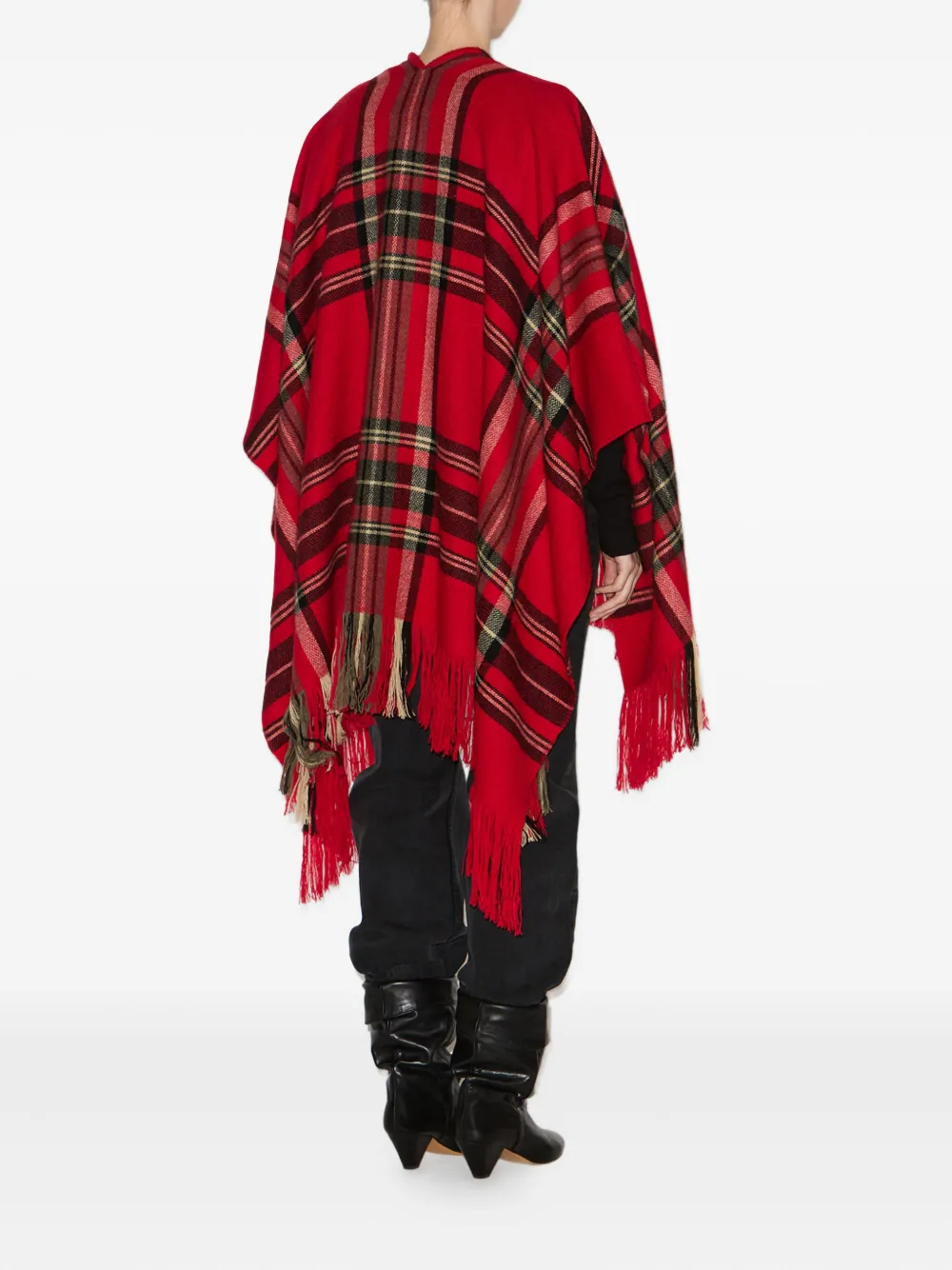Isabel Marant Kamilo Plaid-check Fringe Scarf In Red