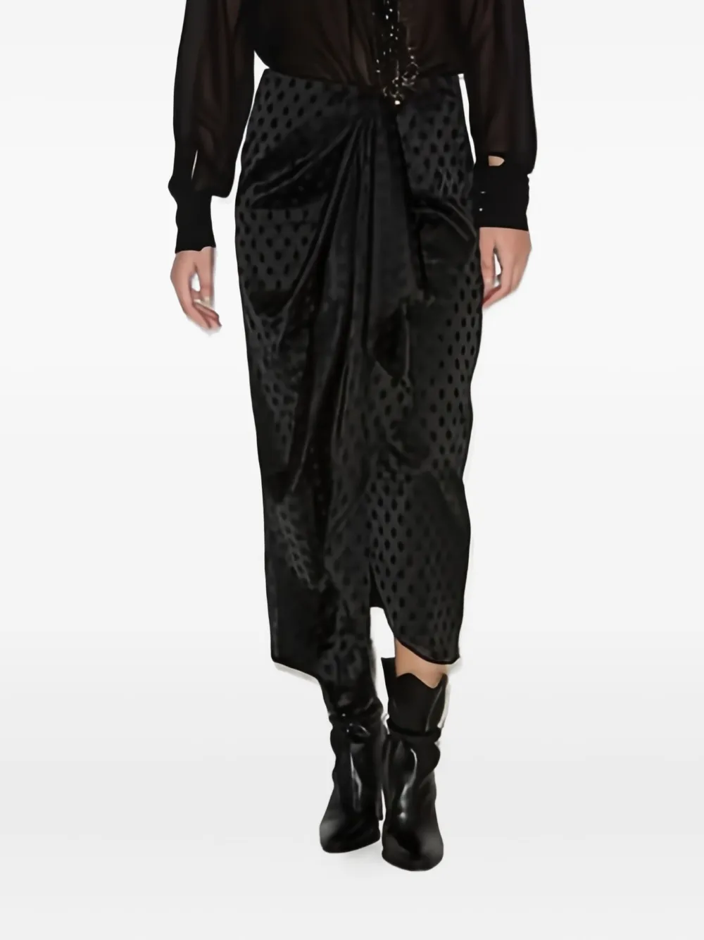 Isabel Marant Breen Polka-dot Draped Skirt In Black