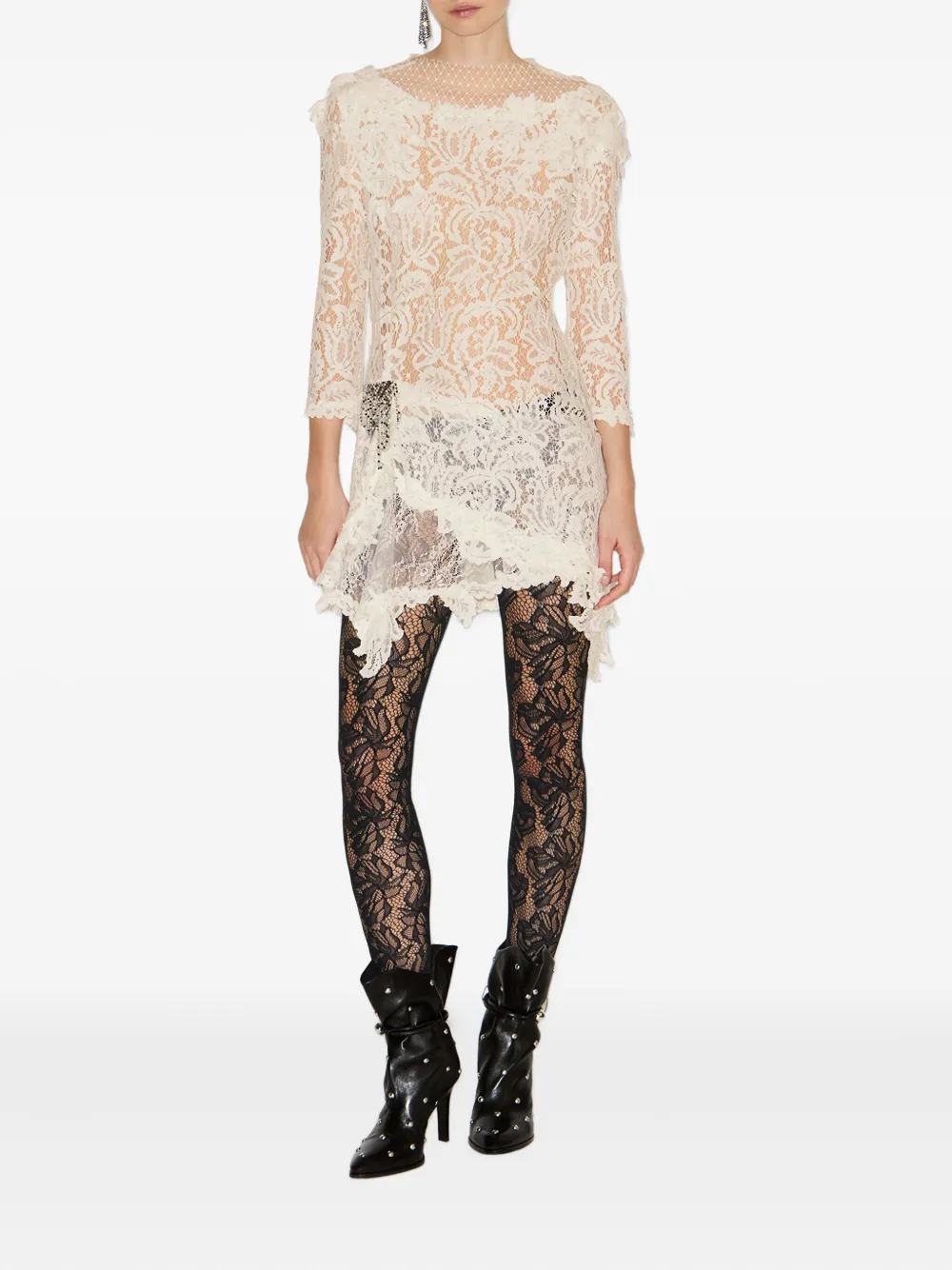 ISABEL MARANT Rubiana jurk met ruches en bloemenkant - Wit