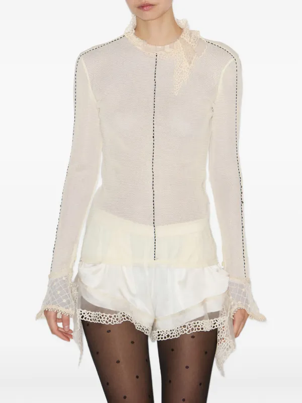 トップス ISABEL MARANT ISABEL MARANT Sarah lace-trimmed Mesh Top | Neutrals | FARFETCH