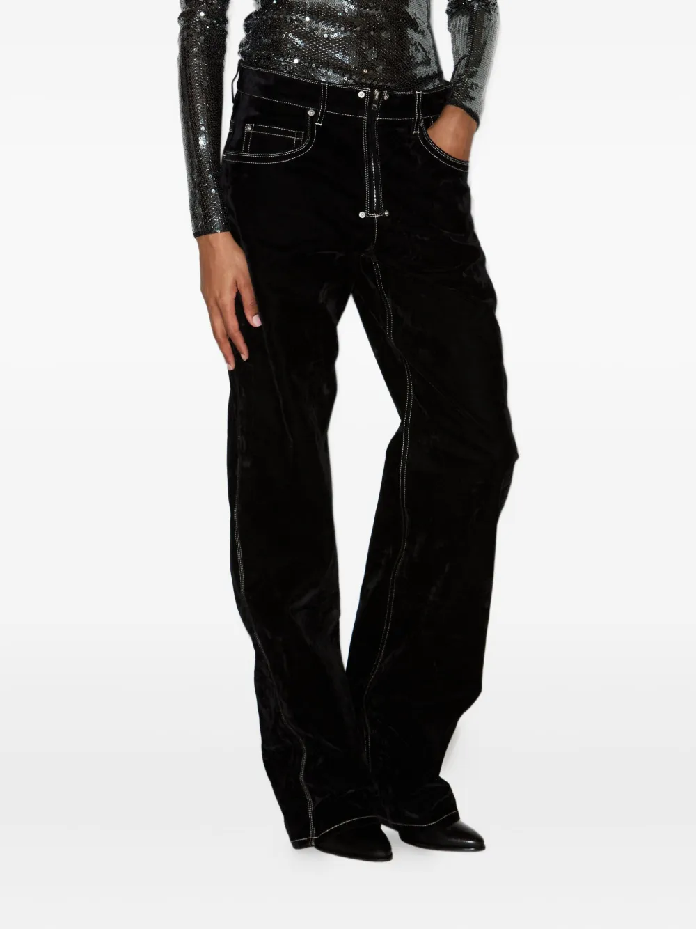 Isabel Marant Stelyna Contrast-stitch Trousers In Black