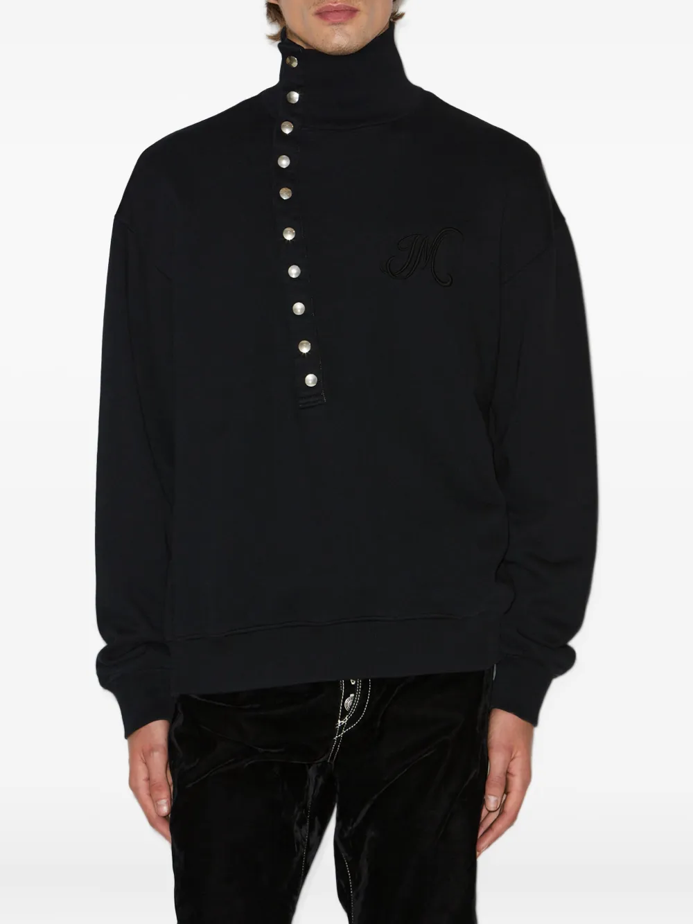 Isabel Marant Marcos High-neck Buttoned Sweatshirt In Black