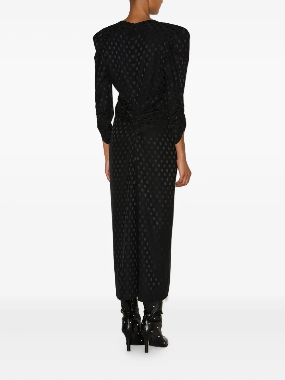 ISABEL MARANT Midi-jurk met pofmouwen en polka-dots Zwart