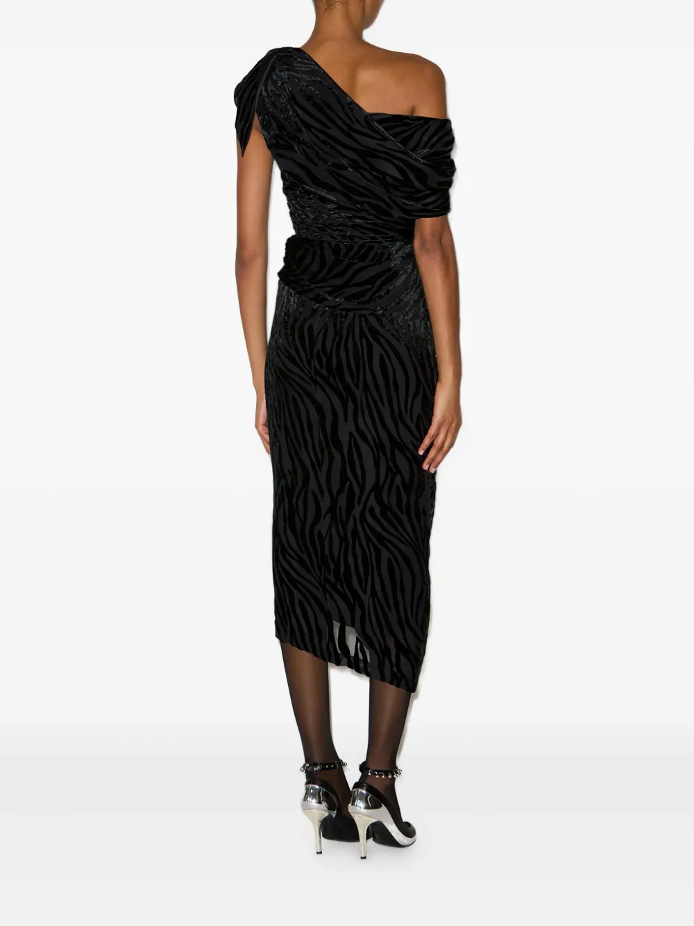 Isabel Marant Cyane Draped Velvet Burnout Bodycon Midi Dress In Black