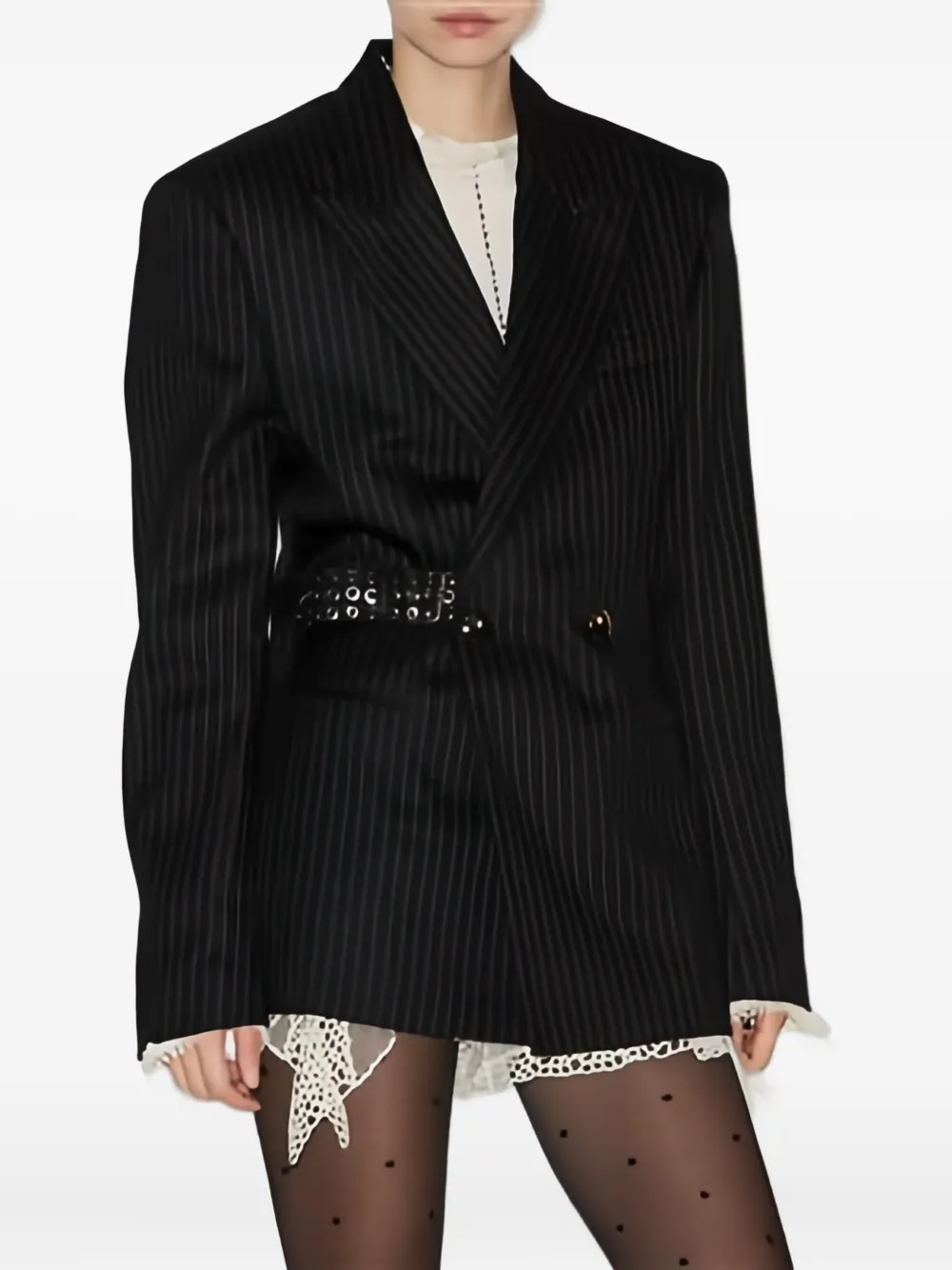 Isabel Marant Pinstripe Studded-belt Jacket In Black