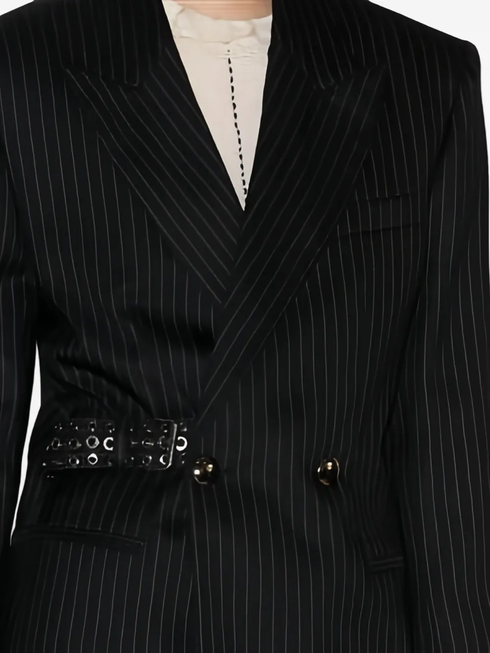 Isabel Marant Pinstripe Studded-belt Jacket In Black