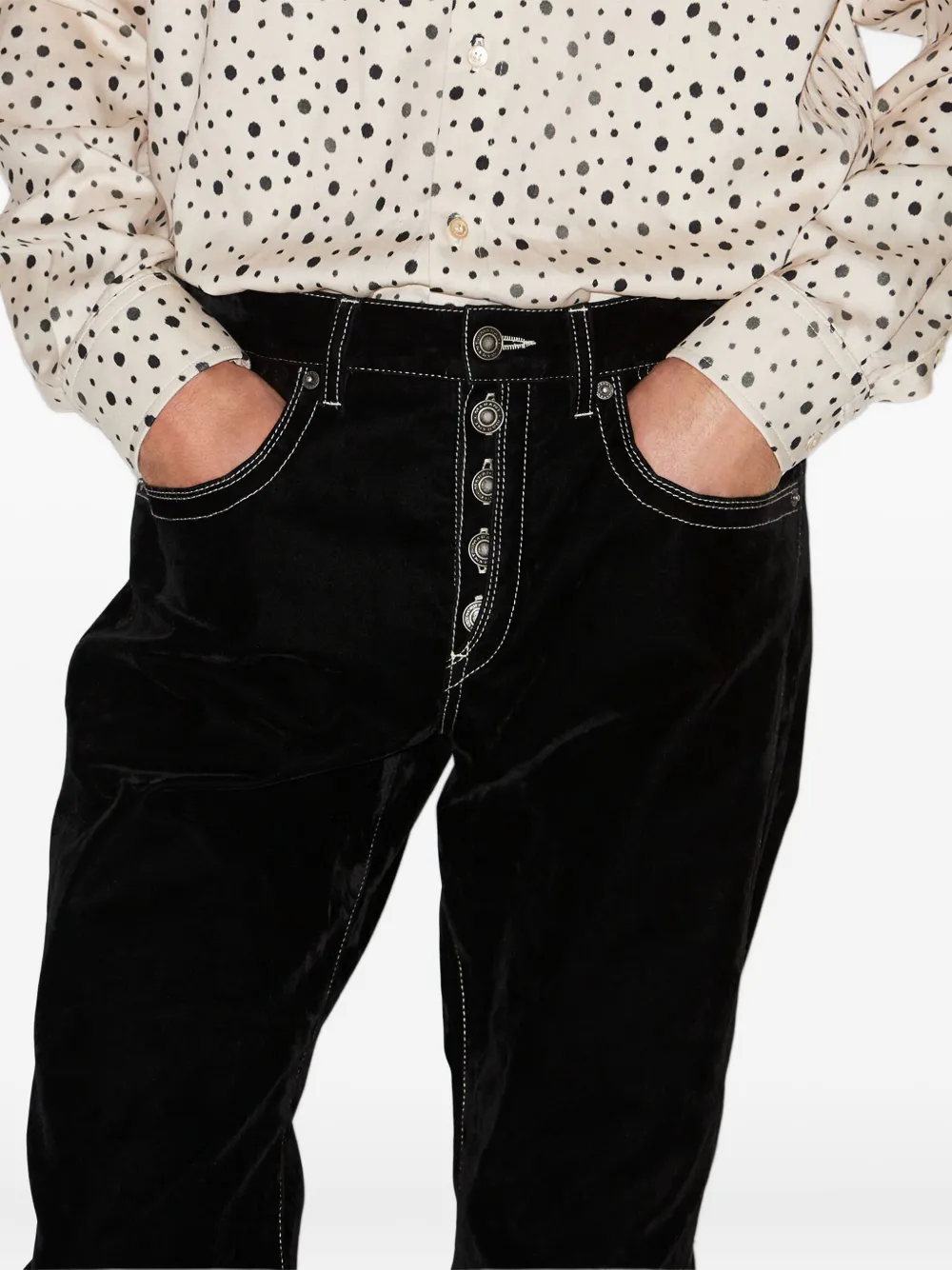 Isabel Marant Jeffrey Button-fly Velvet Trousers In Black