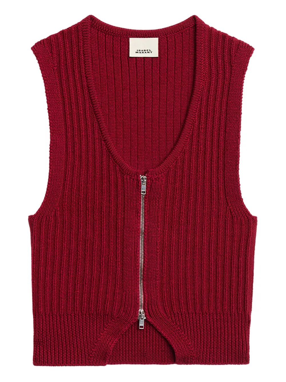 Isabel Marant Devima Ribbed Zip-front Top In Red