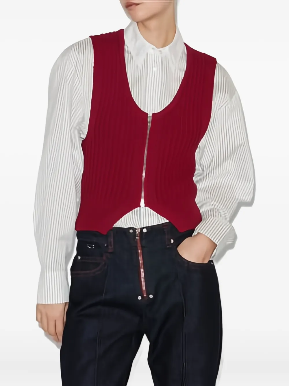 Isabel Marant Devima Ribbed Zip-front Top In Red