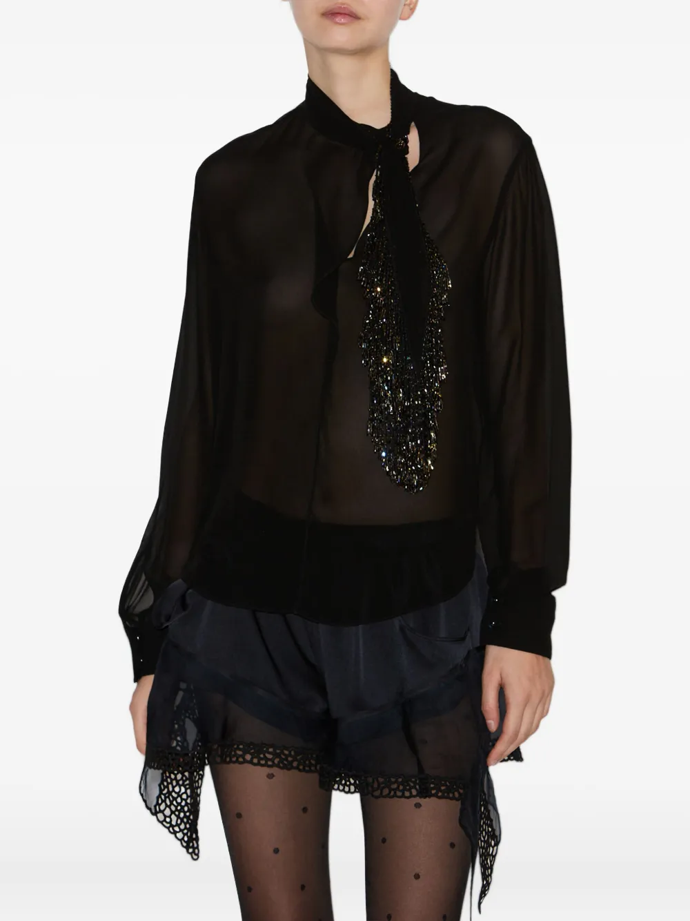 Isabel Marant Elaura Bead-embellished Semi-sheer Silk-georgette Blouse In Black