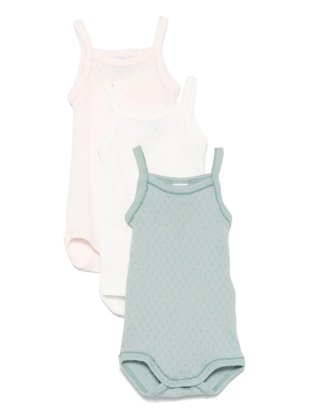Petit Bateau Drie pointelle gebreide romper Roze