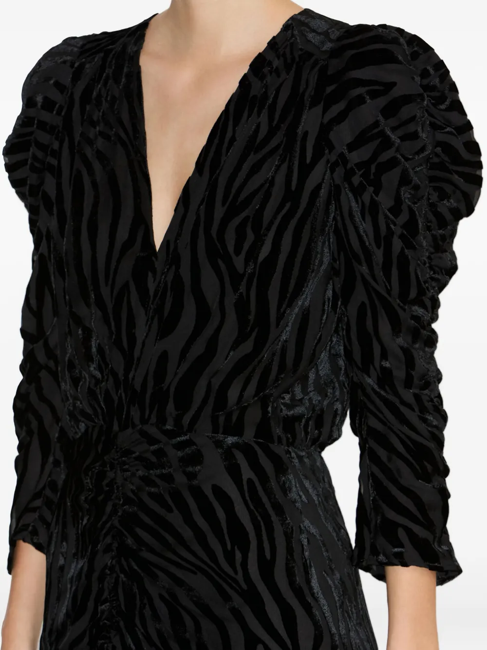 Isabel Marant Nemil Zebra-print Puff-sleeve Dress In Black