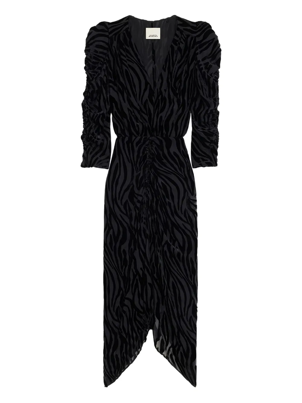 Isabel Marant Nemil Zebra-print Puff-sleeve Dress In Black