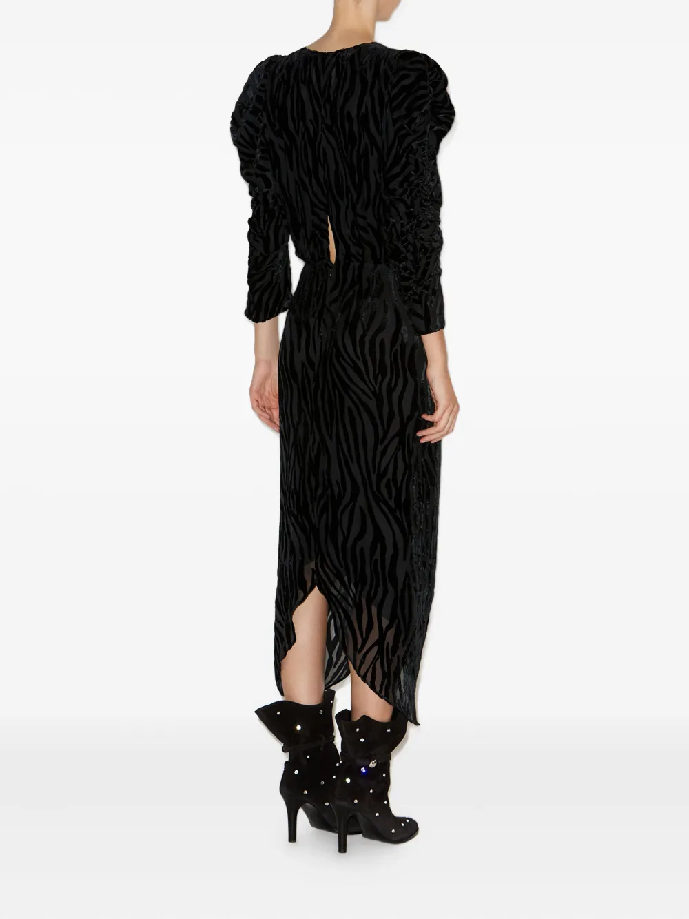 Isabel Marant Nemil Zebra-print Puff-sleeve Dress In Black