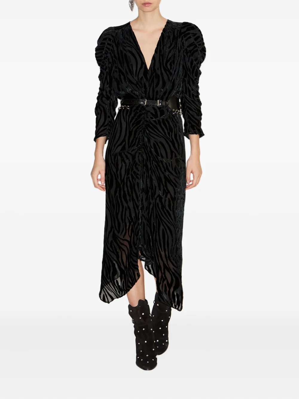 ISABEL MARANT Nemil jurk met pofmouwen en zebraprint - Zwart